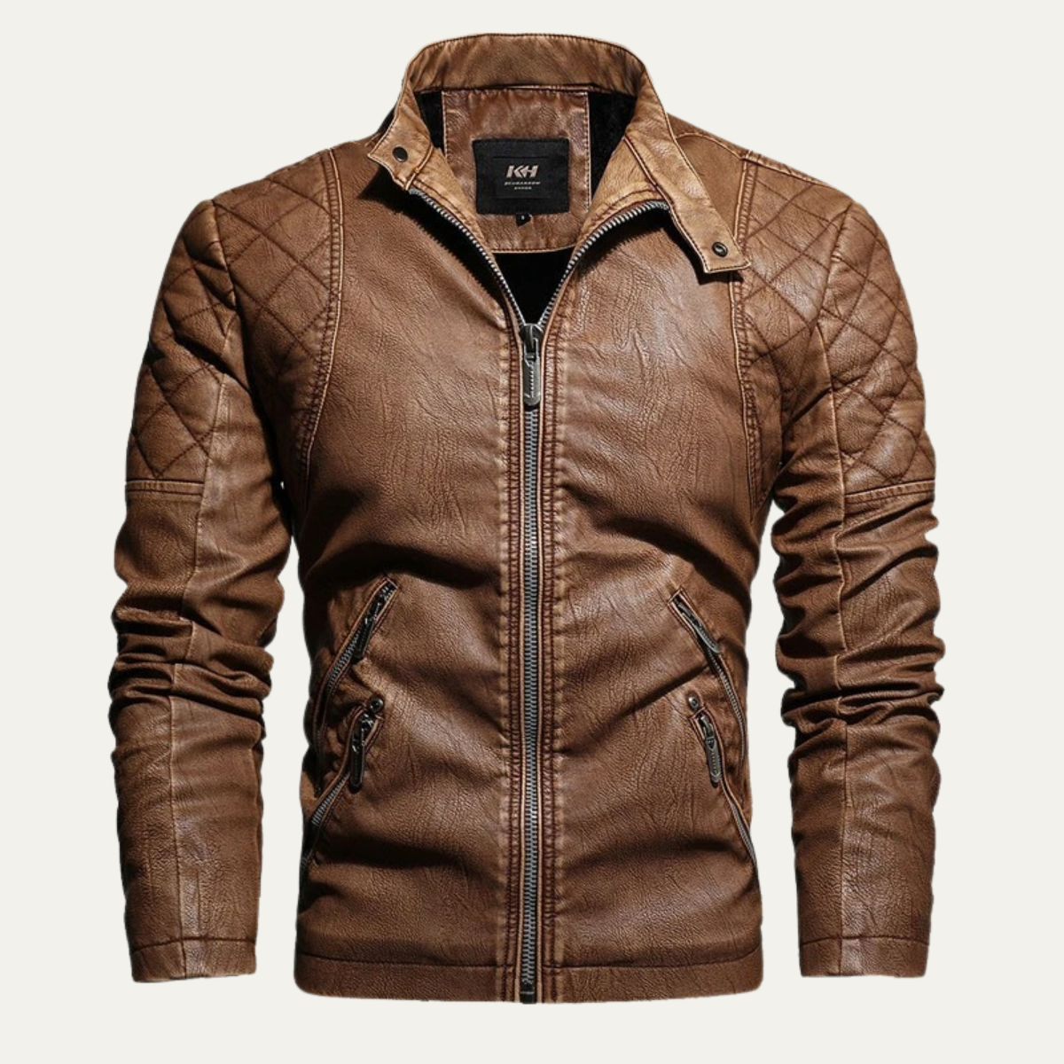 Men’s Zip Up Casual Leather Biker Jacket