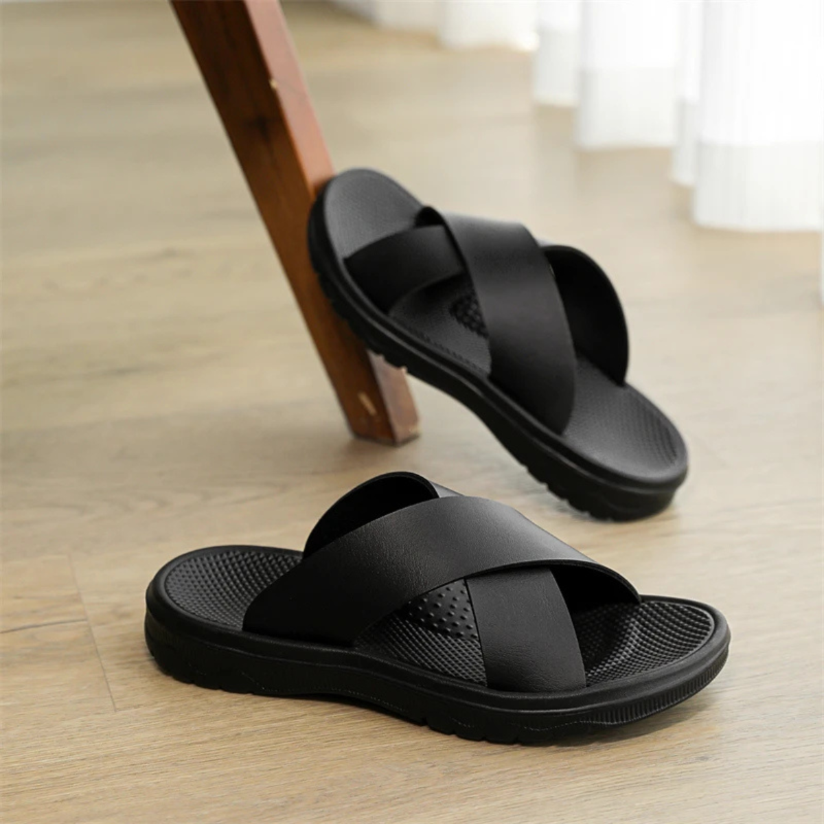 The Viareggio Men’s Open Toe  Cross Strap Slide Sandals