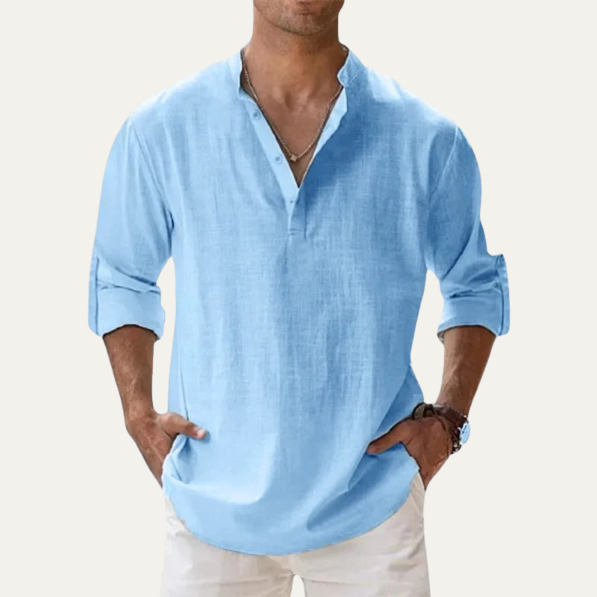 The Colchester Men’s Cotton Linen Long Sleeve Henley Shirt