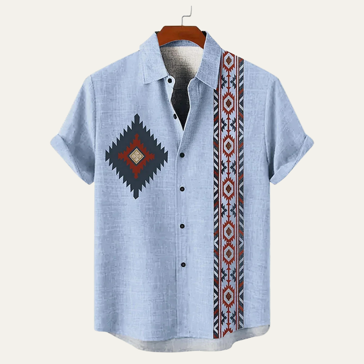 The Highclere Men’s Vintage Ethnic Pattern Short Sleeve Linen Shirt