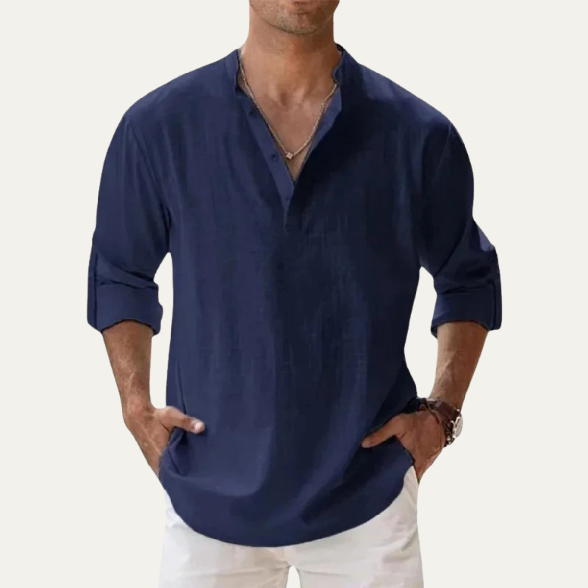 The Colchester Men’s Cotton Linen Long Sleeve Henley Shirt