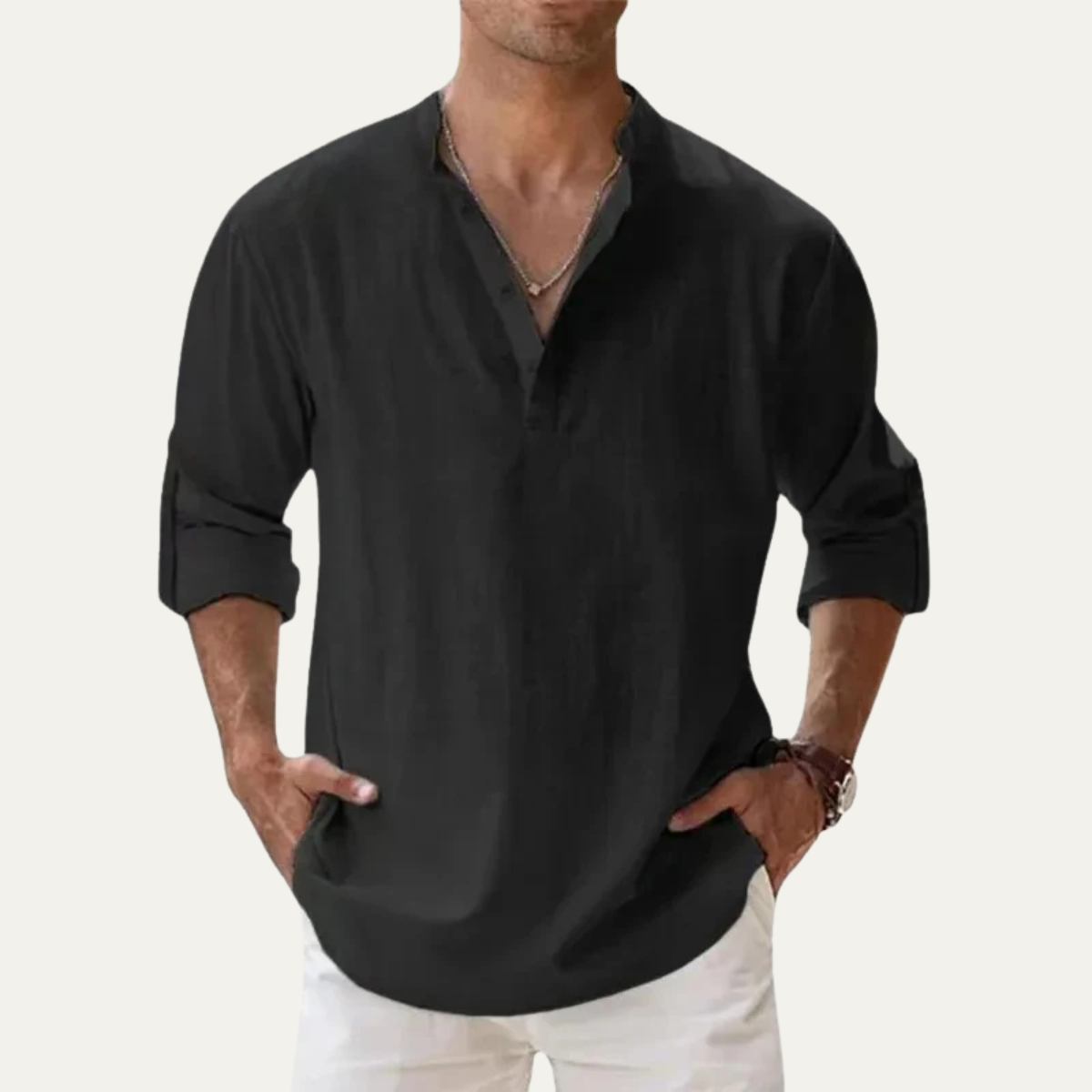 The Colchester Men’s Cotton Linen Long Sleeve Henley Shirt