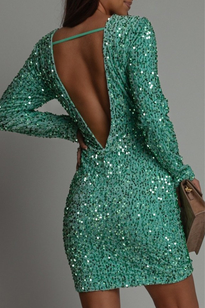 Women's Mini Dress with Sparkle and Open Back
