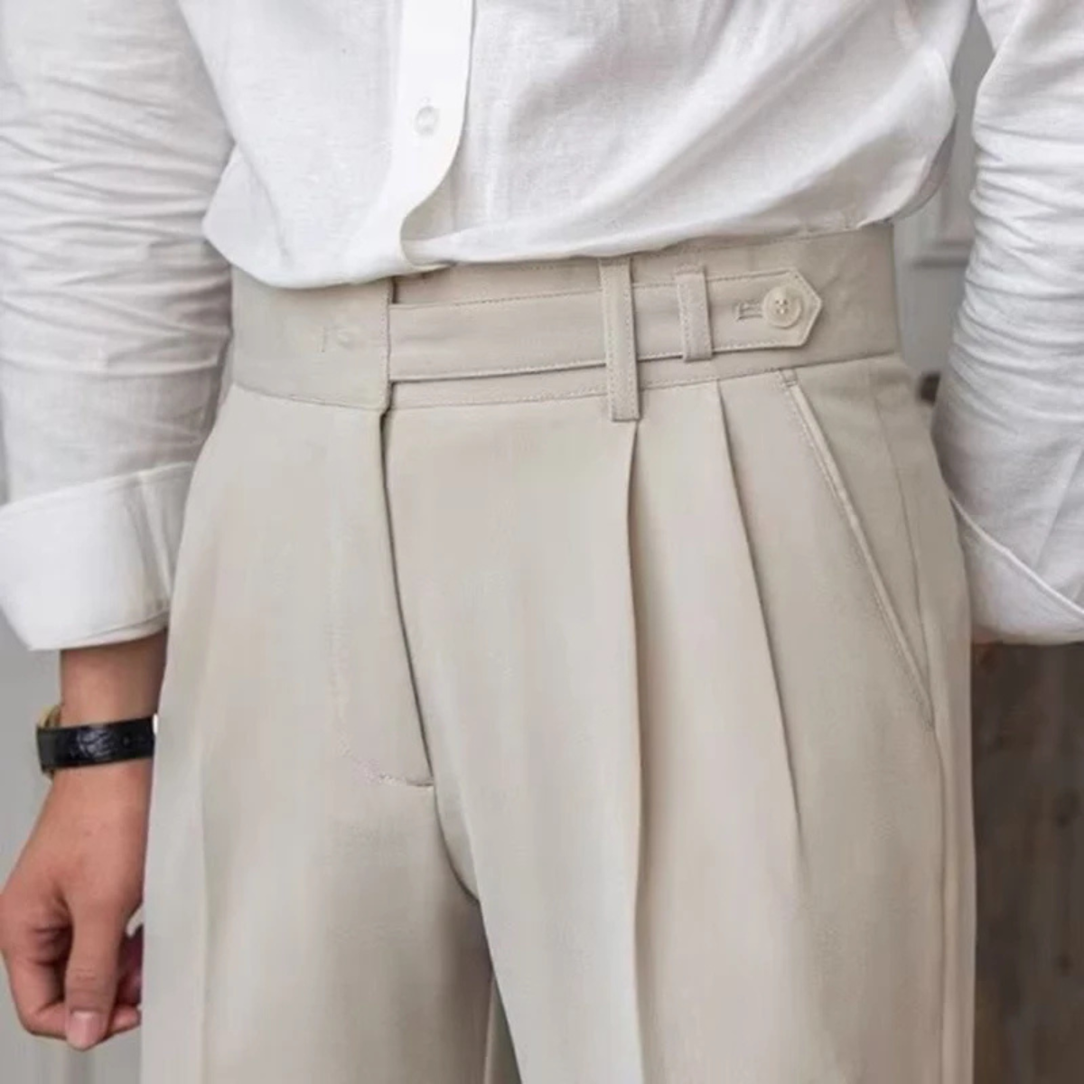 The Quimper Men’s High Waisted Straight Leg Tailored Suit Trousers