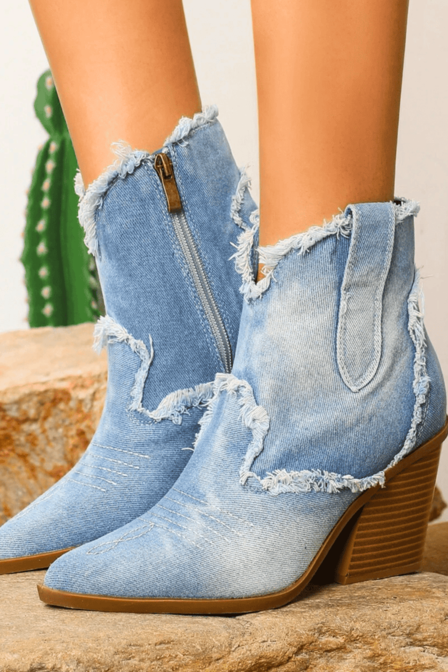 Women's Block Heel Ankle Boots with Side Zipper