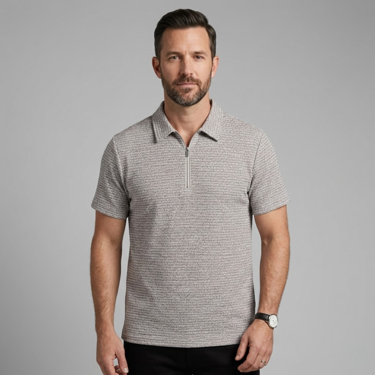 Men’s Waffle Knit Half Zip Polo Shirt