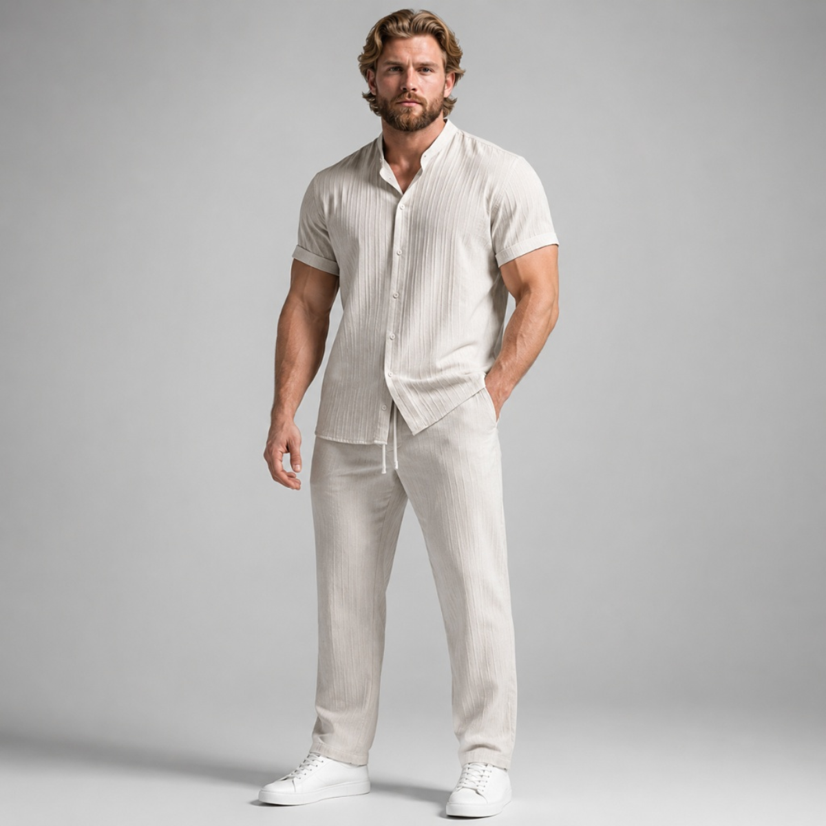 The Ashwood Hill Men’s Linen Summer Casual Set – Shirt & Trousers