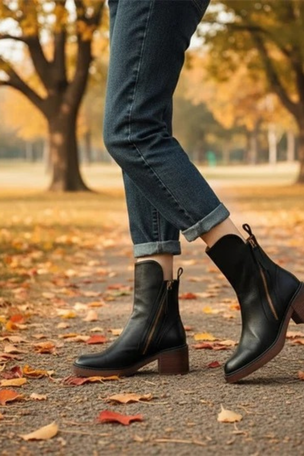 Women's Ankle Boots with Side Zipper Block Heel