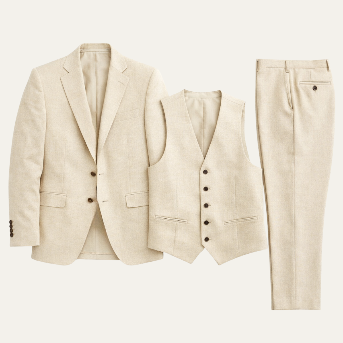 The Tropea Men’s Beige Linen 3 Piece Suit – Elegant Jacket Gilet Trousers