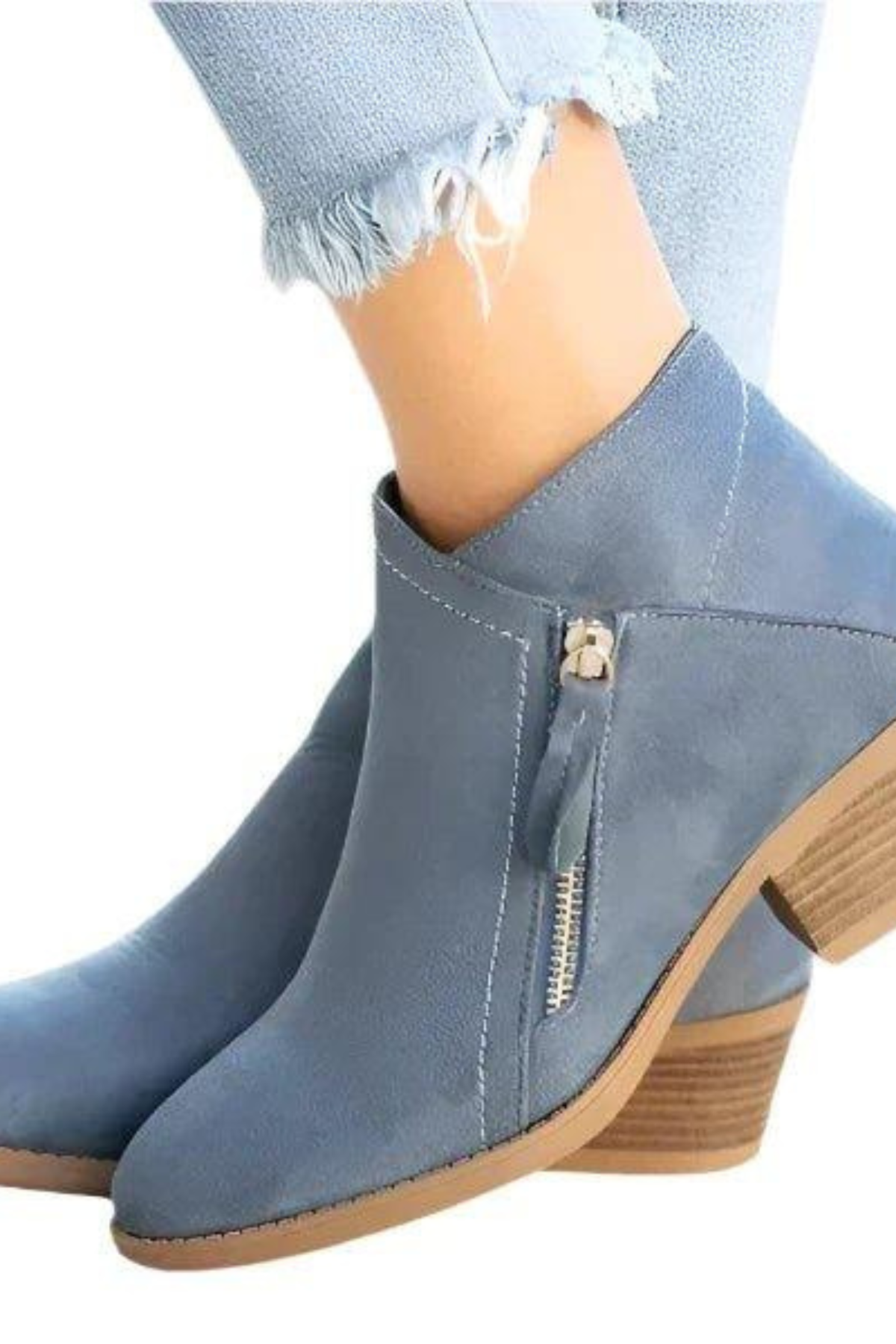 Women's Western Ankle Boots with Side Zipper Block Heel