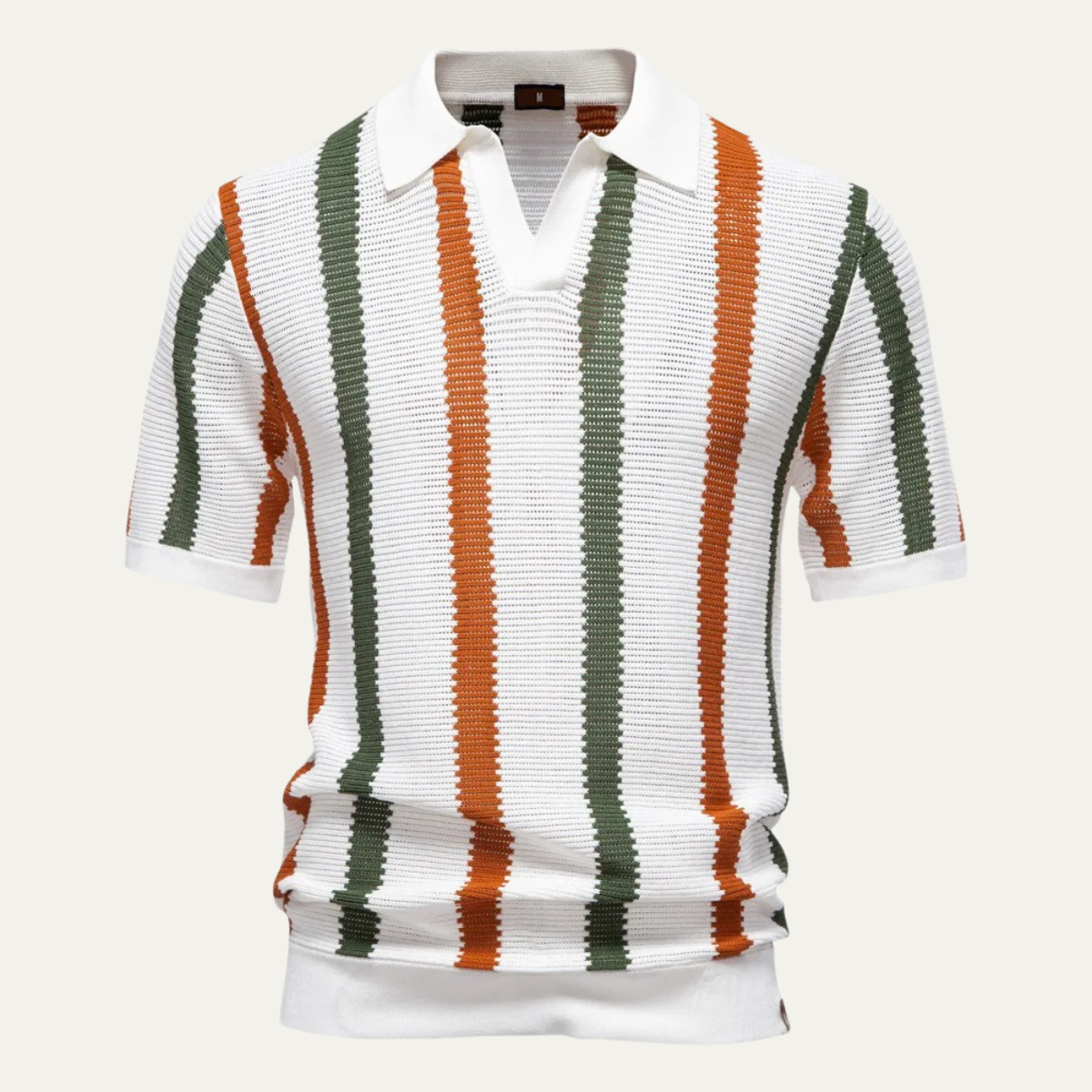 The Spoleto Men's Soft Striped Ribbed Knit Polo Shirt