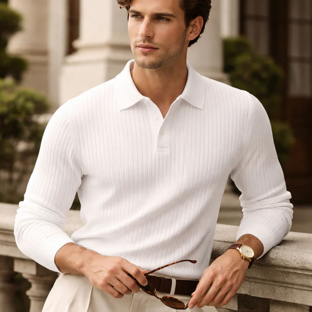 The Wayzata Men's Ribbed Knit Collar Polo Shirt