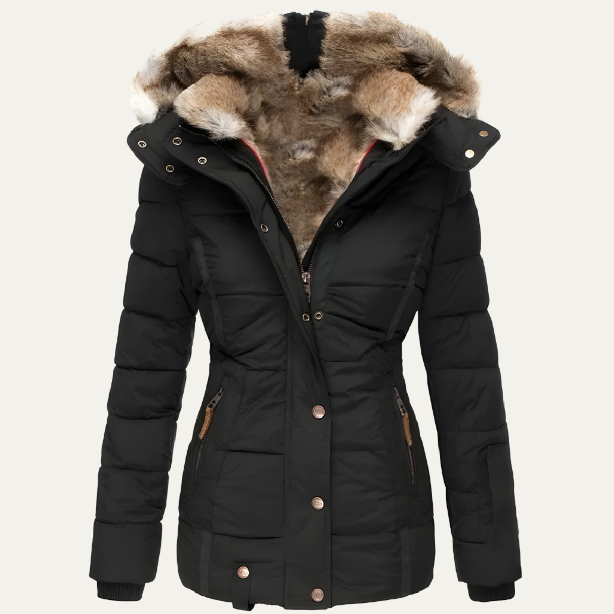 Women's Quilted Winter Coat | Long Jacket with Detachable Fur Hood