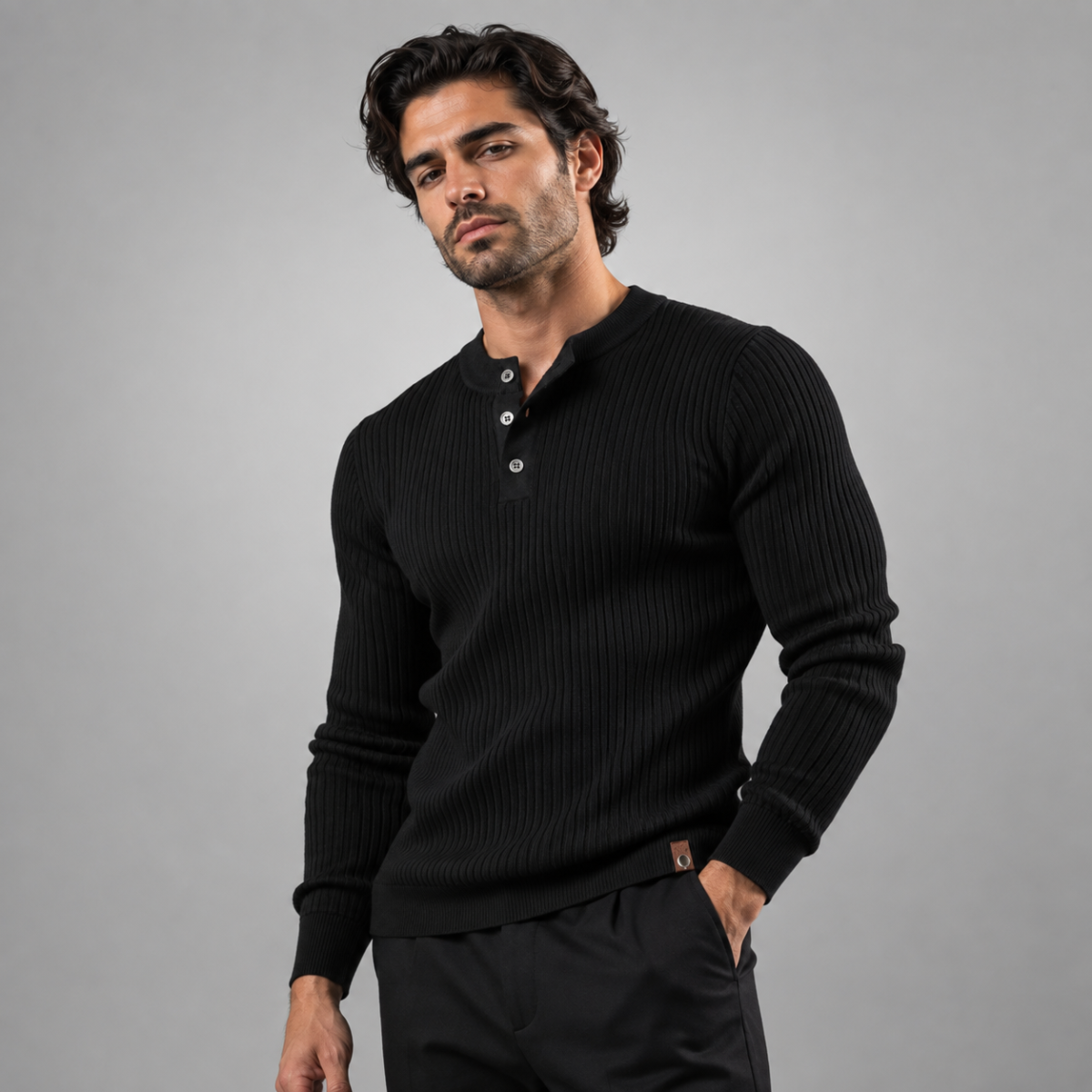 The Taormina Men's Ribbed Henley Knit Jumper