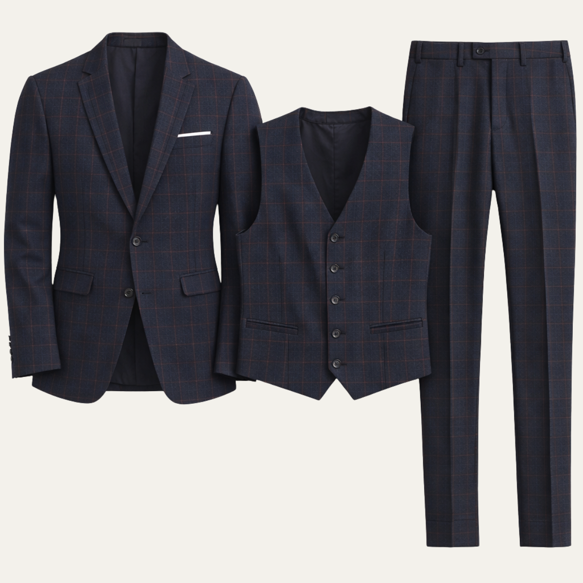 The Padova Men’s Plaid 3 Piece Suit – Slim Fit Blazer Gilet and Trousers