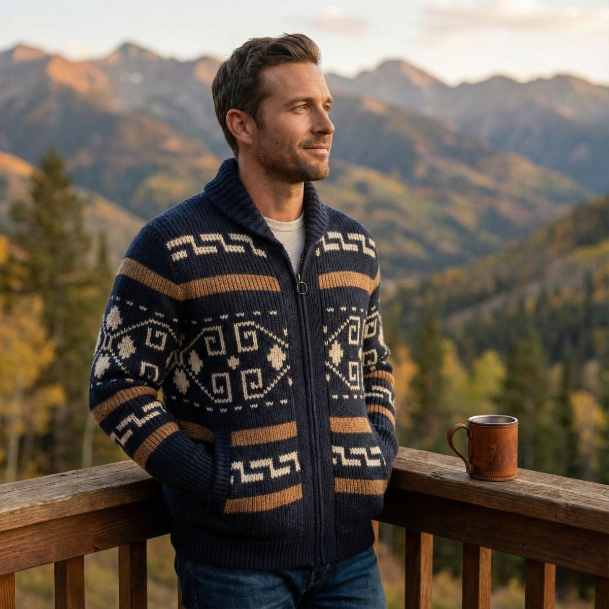 The Serravalle Men’s Button-Up Knit Cashmere Shawl Collar Cardigan