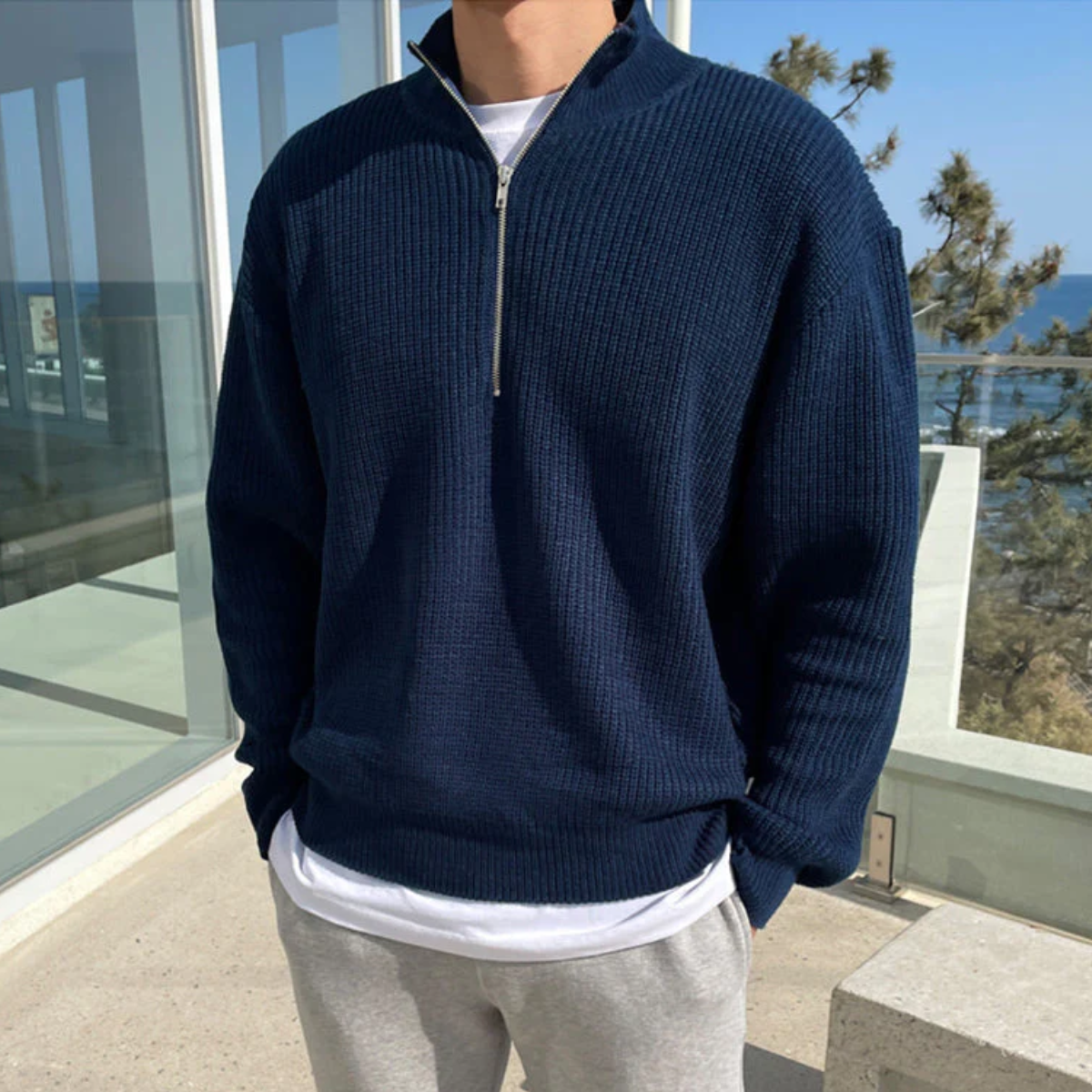 Men’s Elegant High Collar Half Zip Jumper