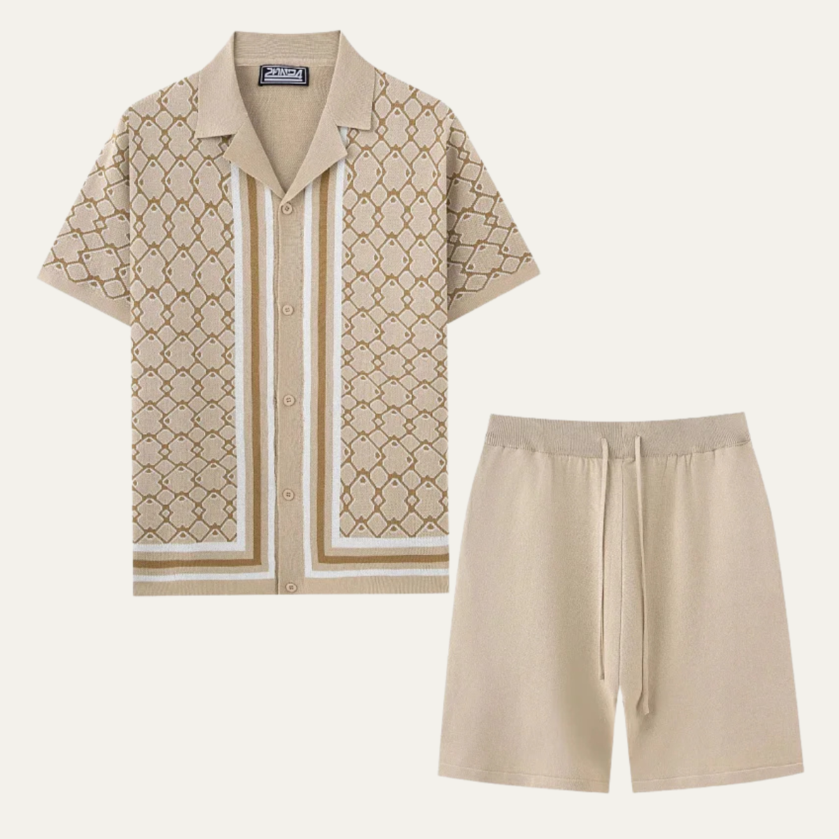 The Burford Men’s Cuban Collar Knitted Shirt &amp; Shorts Summer Set