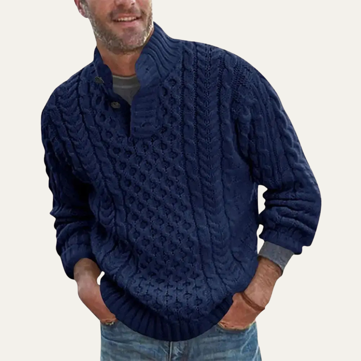 The Brighton Men’s Chunky Button Neck Knit Cable Jumper
