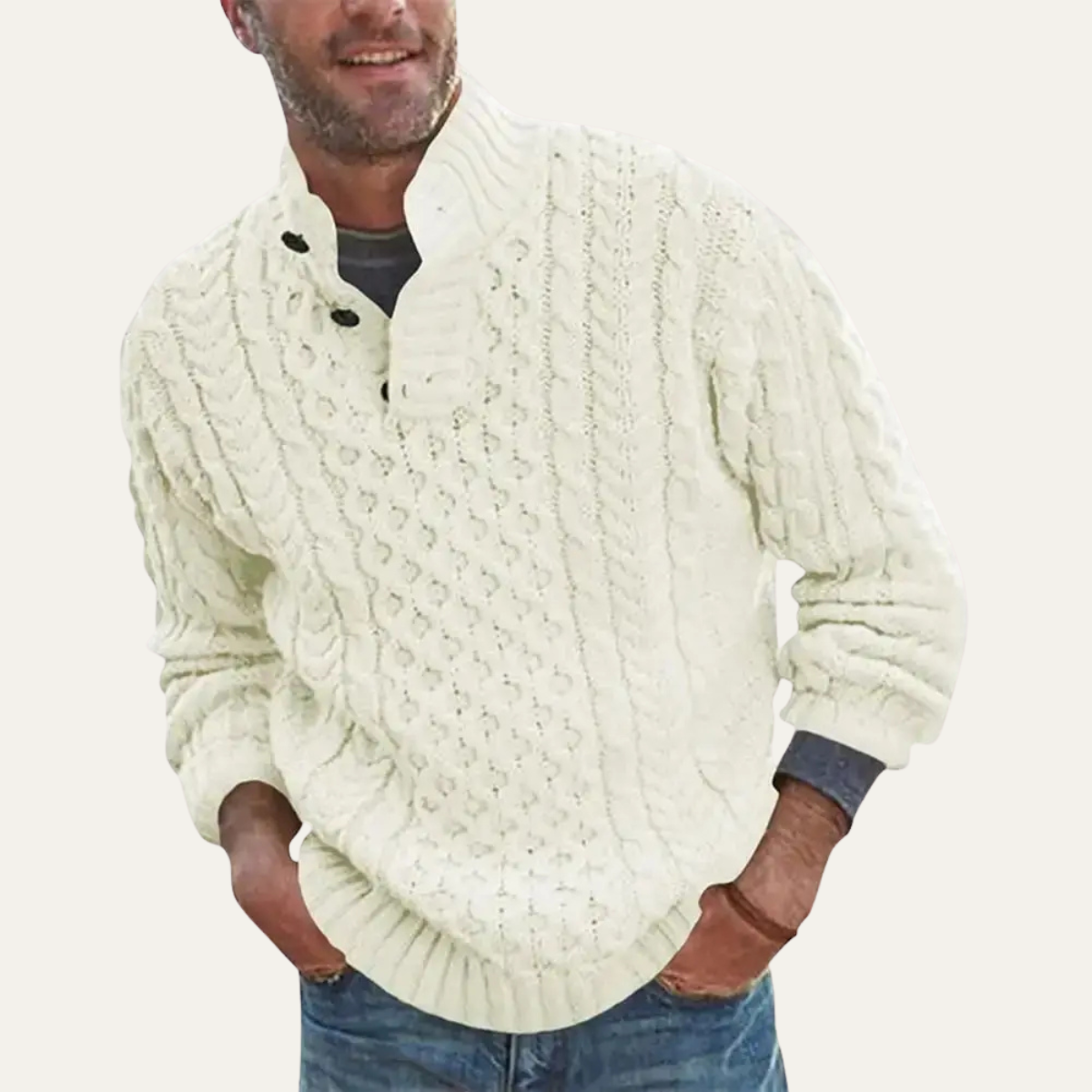 The Brighton Men’s Chunky Button Neck Knit Cable Jumper
