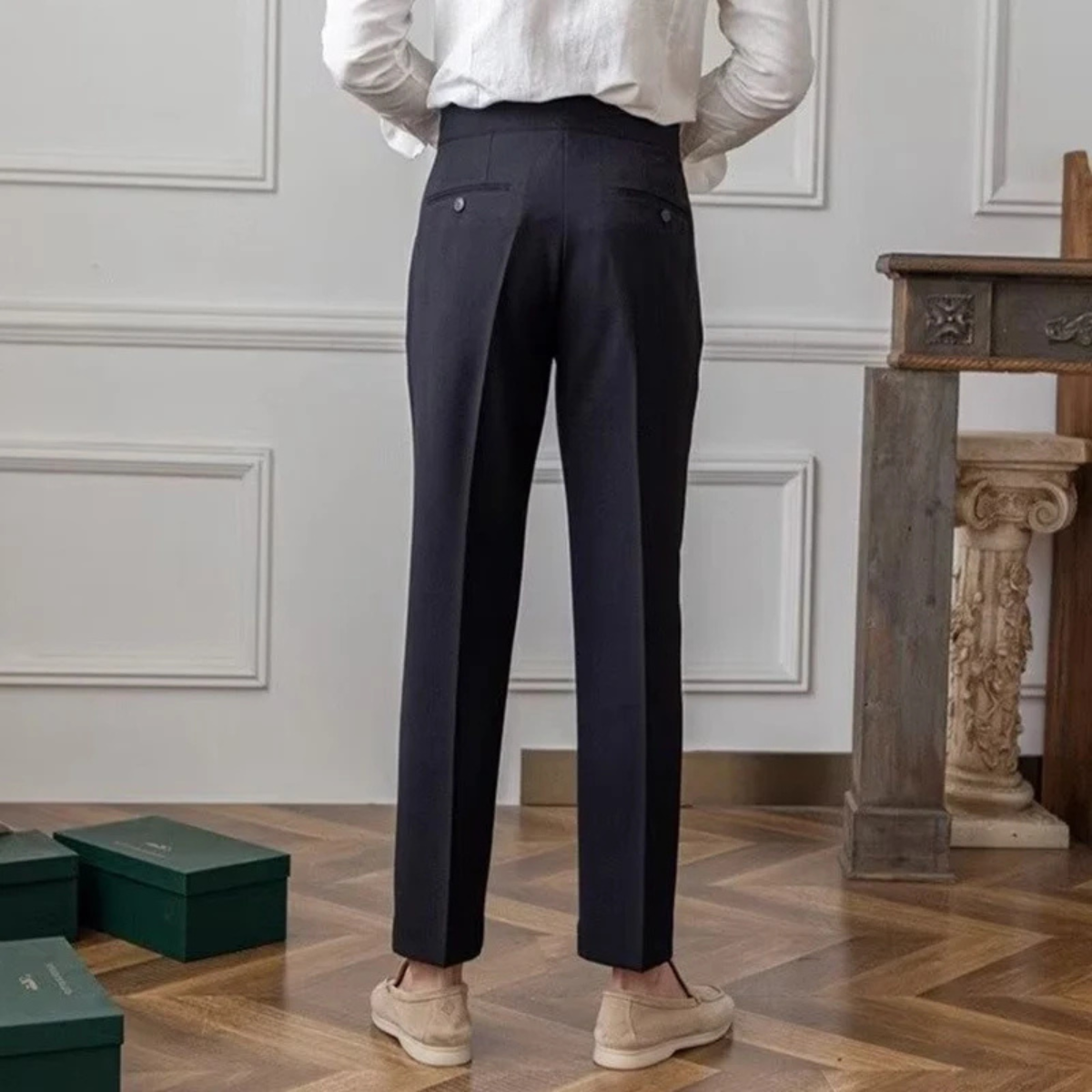 The Quimper Men’s High Waisted Straight Leg Tailored Suit Trousers