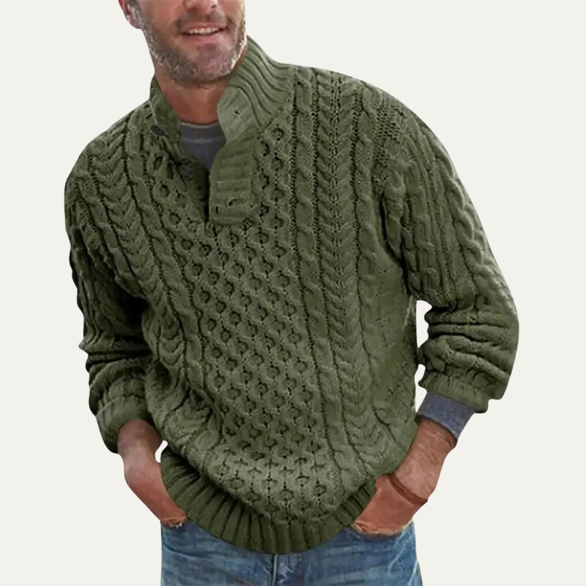 The Brighton Men’s Chunky Button Neck Knit Cable Jumper