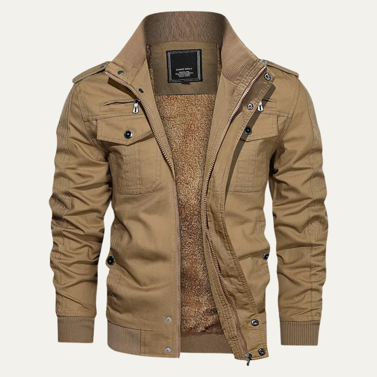 The Macerata Men’s Thermal Military Style Zip-Up Fleece Lined Jacket