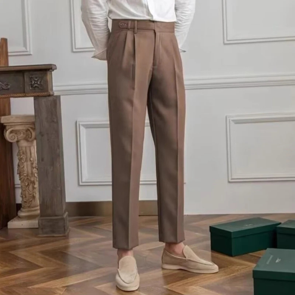 The Quimper Men’s High Waisted Straight Leg Tailored Suit Trousers