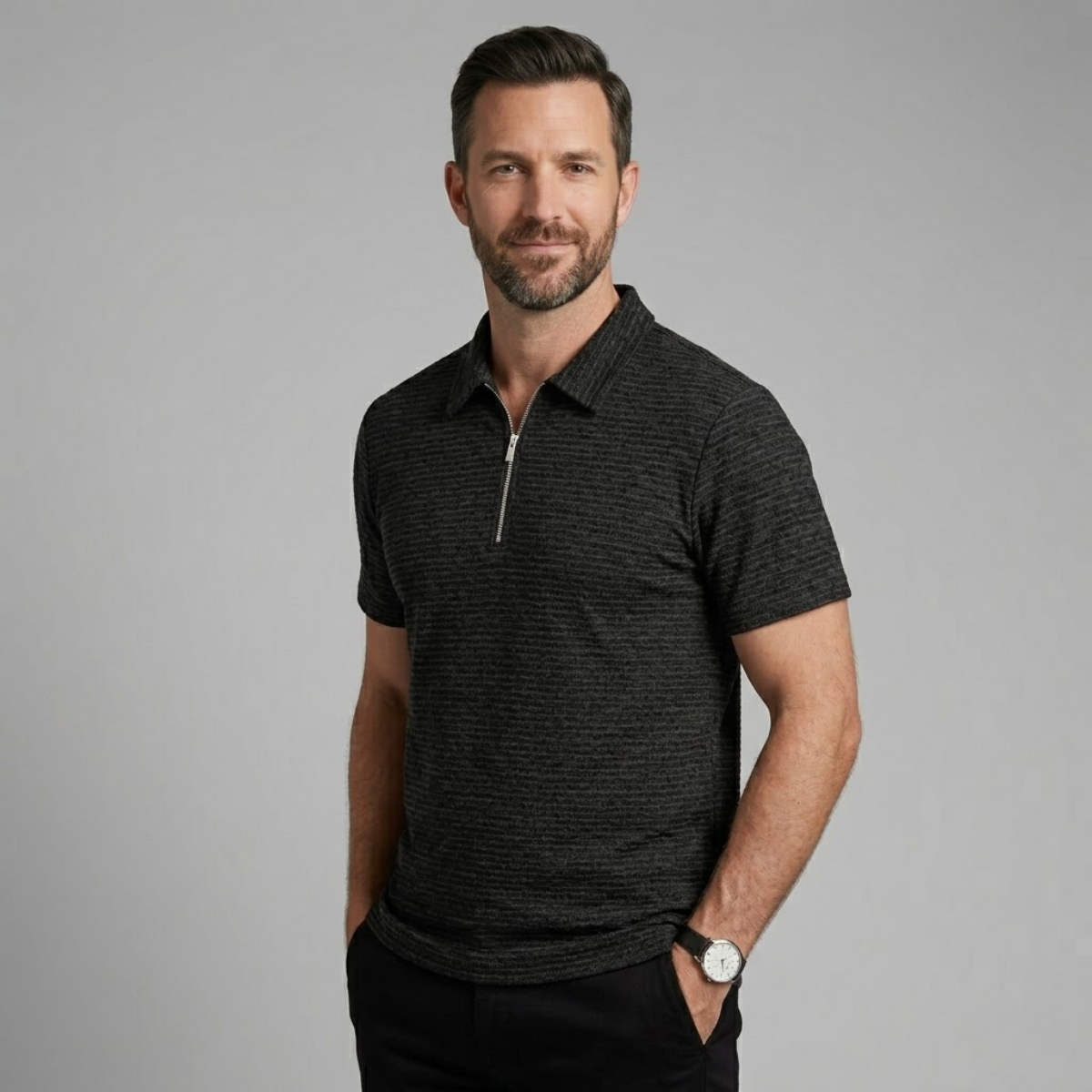 Men’s Waffle Knit Half Zip Polo Shirt