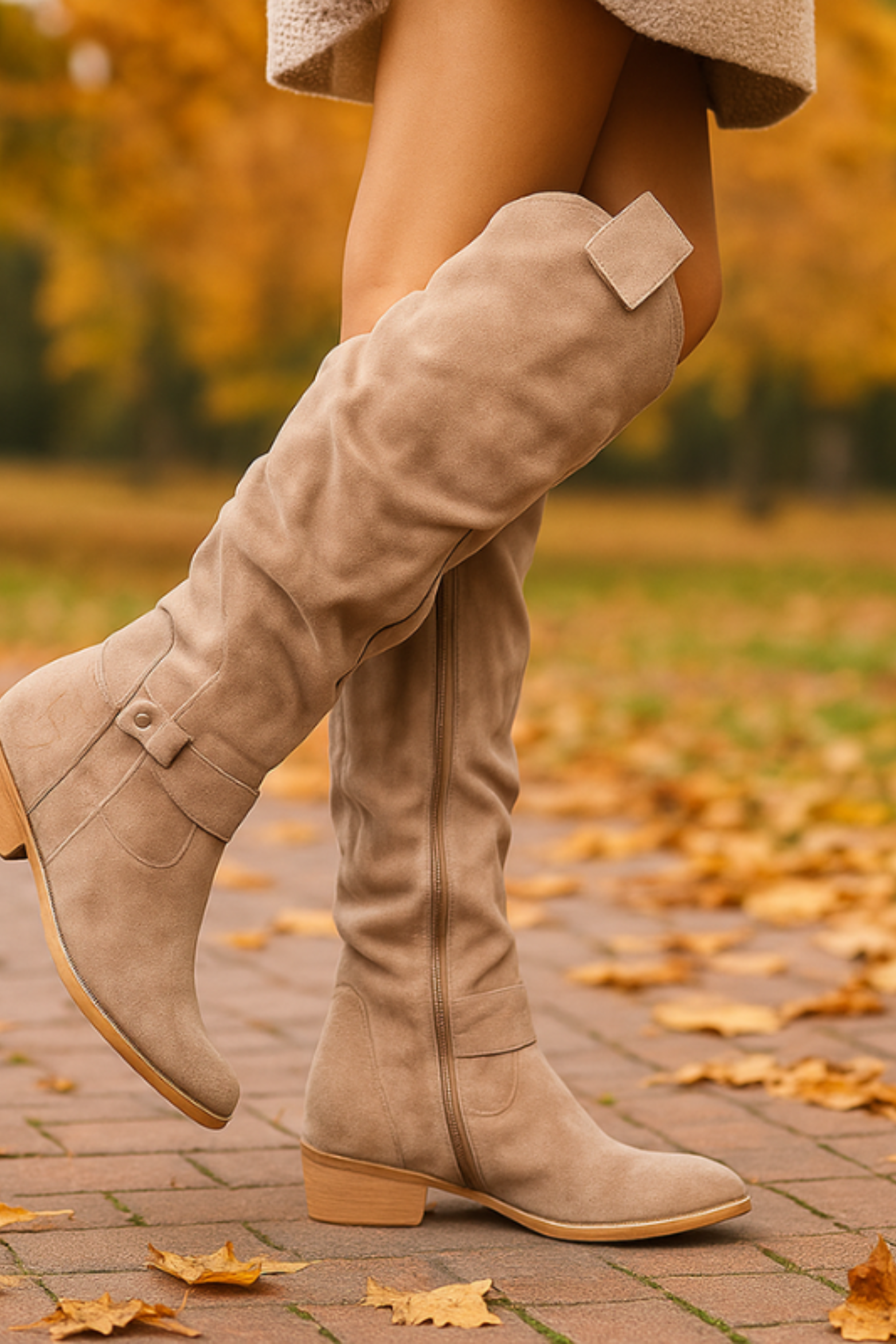 Women's Slouchy Knee High Riding Boots with Buckle Low Heel