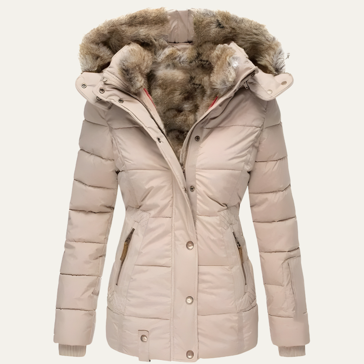 Women's Quilted Winter Coat | Long Jacket with Detachable Fur Hood