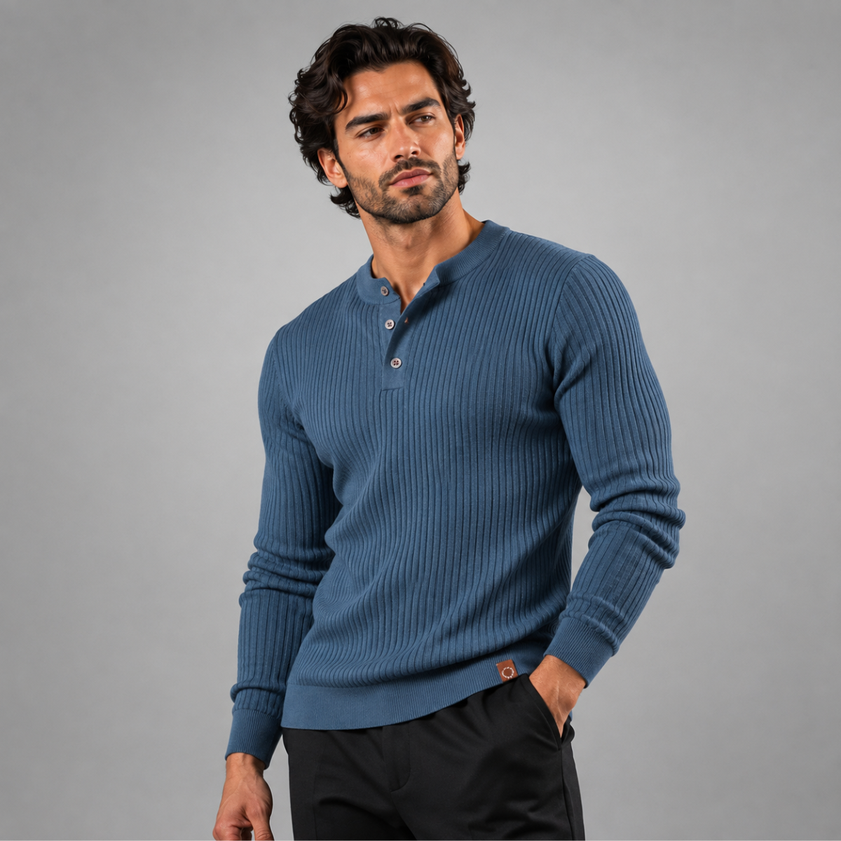 The Taormina Men's Ribbed Henley Knit Jumper