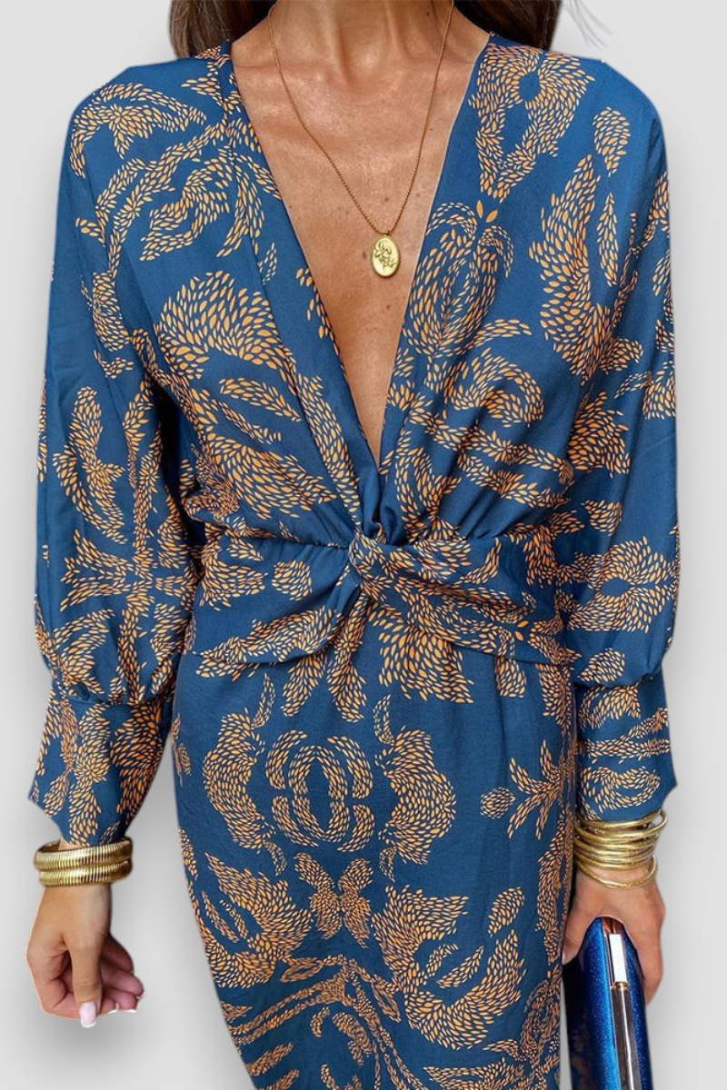 Women's Patterned Midi with Cinched Waist