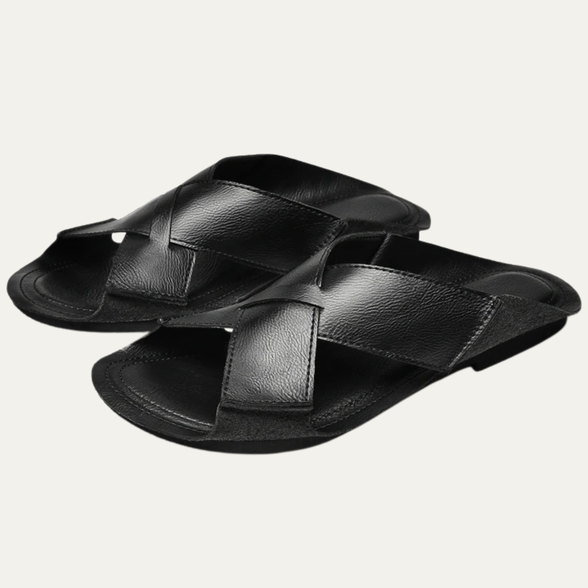 The Salisbury Men’s Leather Cross Strap Slide Sandals