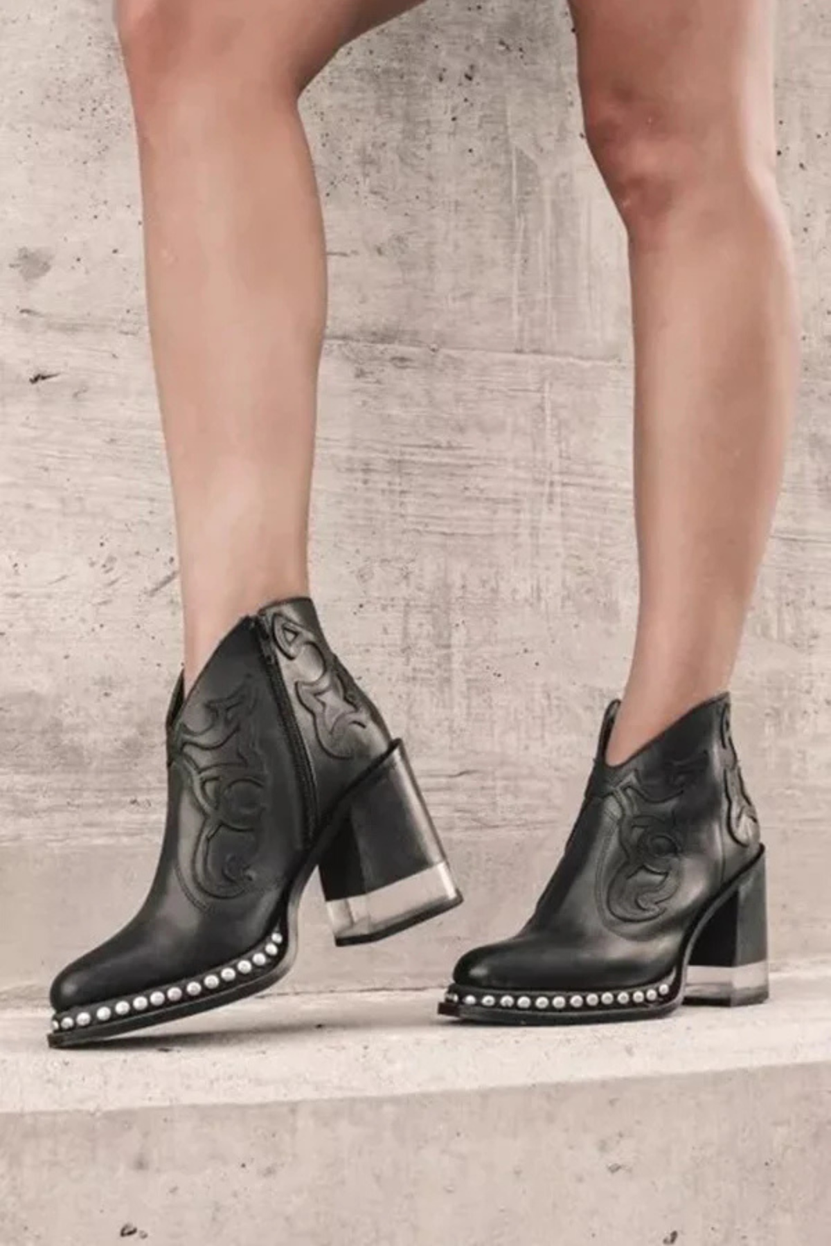 Women's Western Cowboy Ankle Boots with Embroidered Block Heel