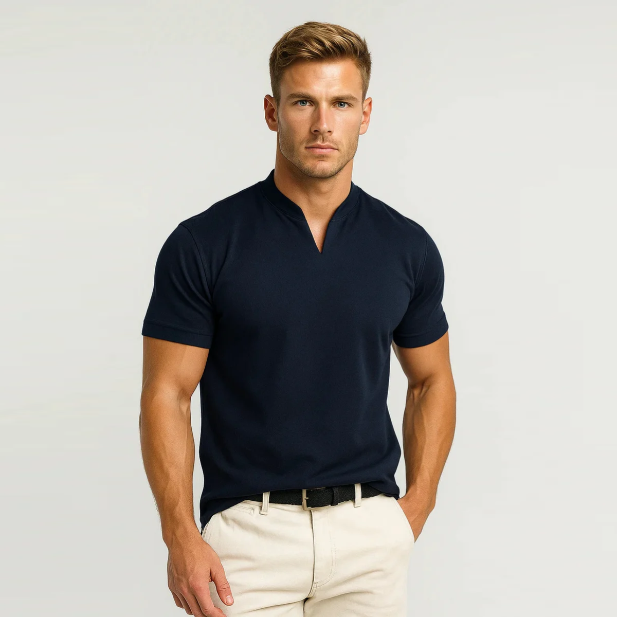 The Canberra Men's CasualSplit Collar Cotton T Shirt