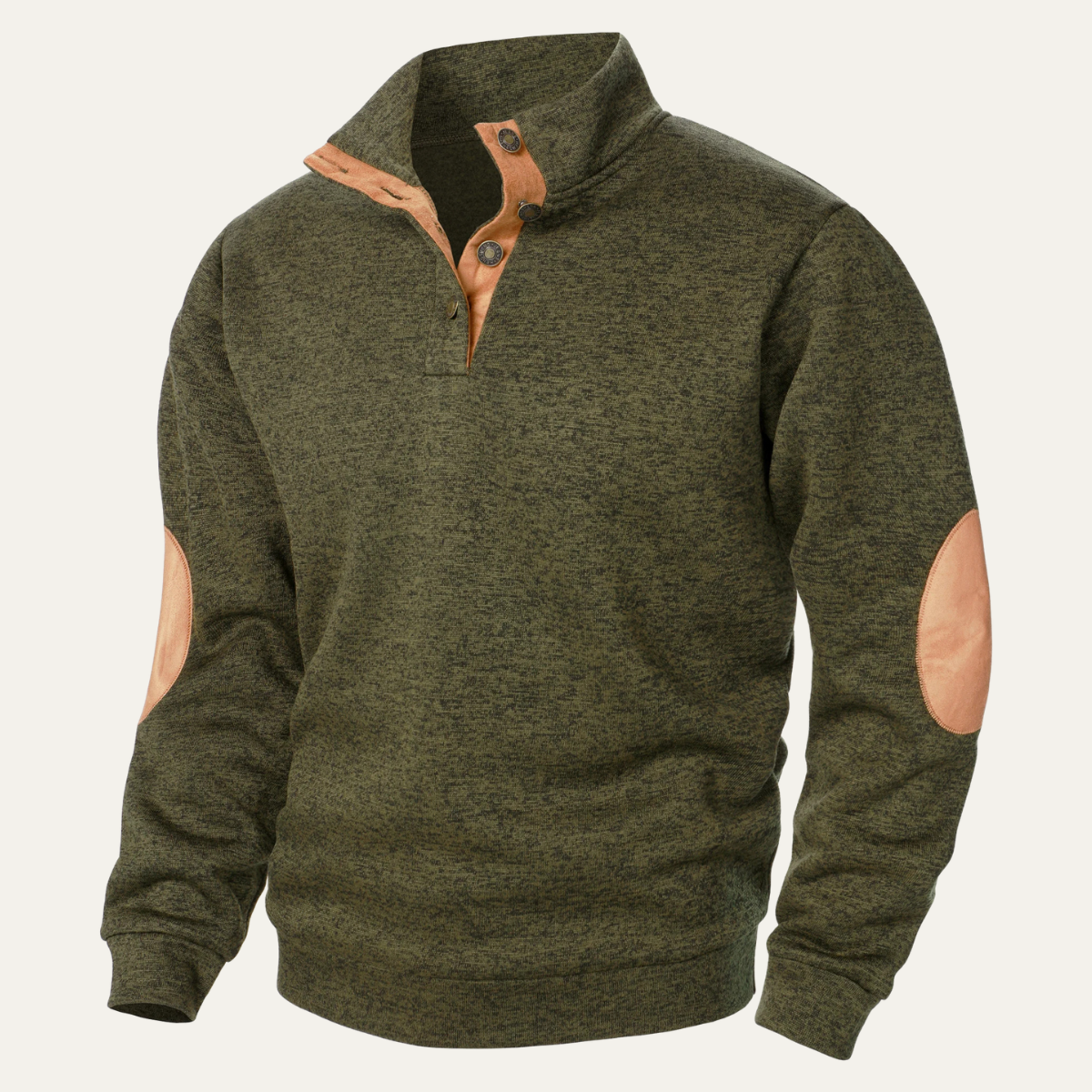 The Oakcrest Men's Stand Collar Fleece Jumper with Suede Elbow Patches