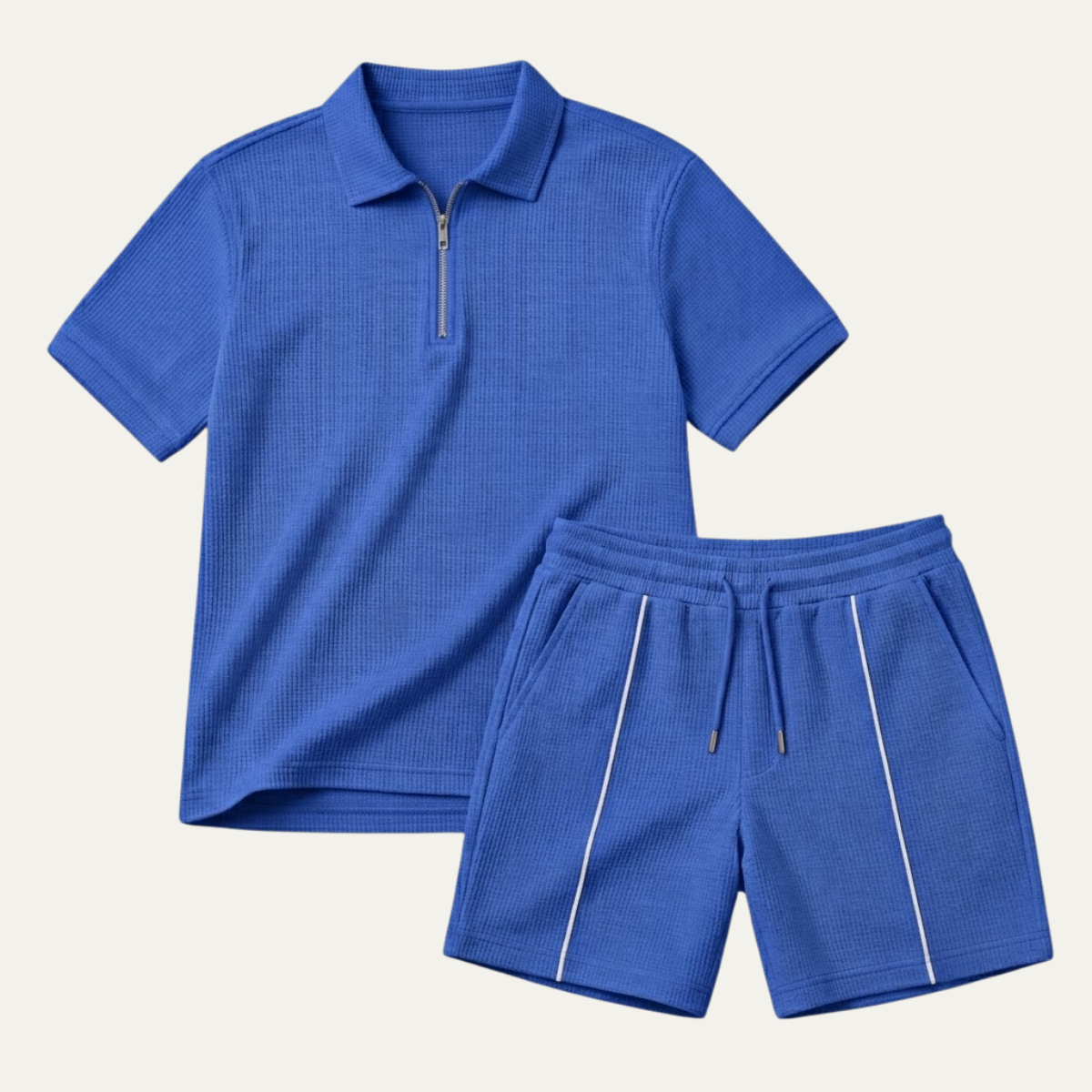 The Alba Men's Textured Zip Polo Shirt and Shorts Set