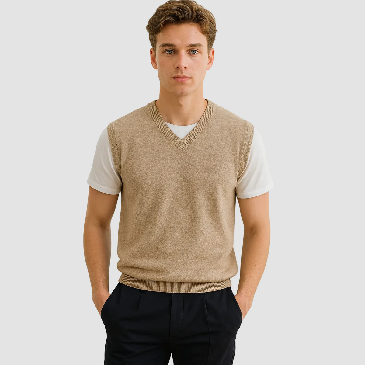 The Milan Men's V Neck Knit Cotton Gilet