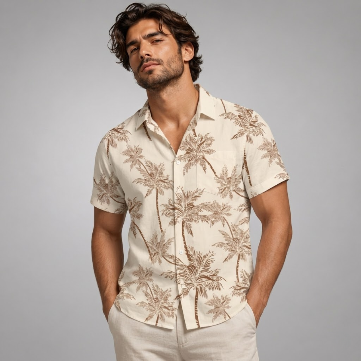 The Cotswolds Men’s Palm Tree Print Short Sleeve Shirt