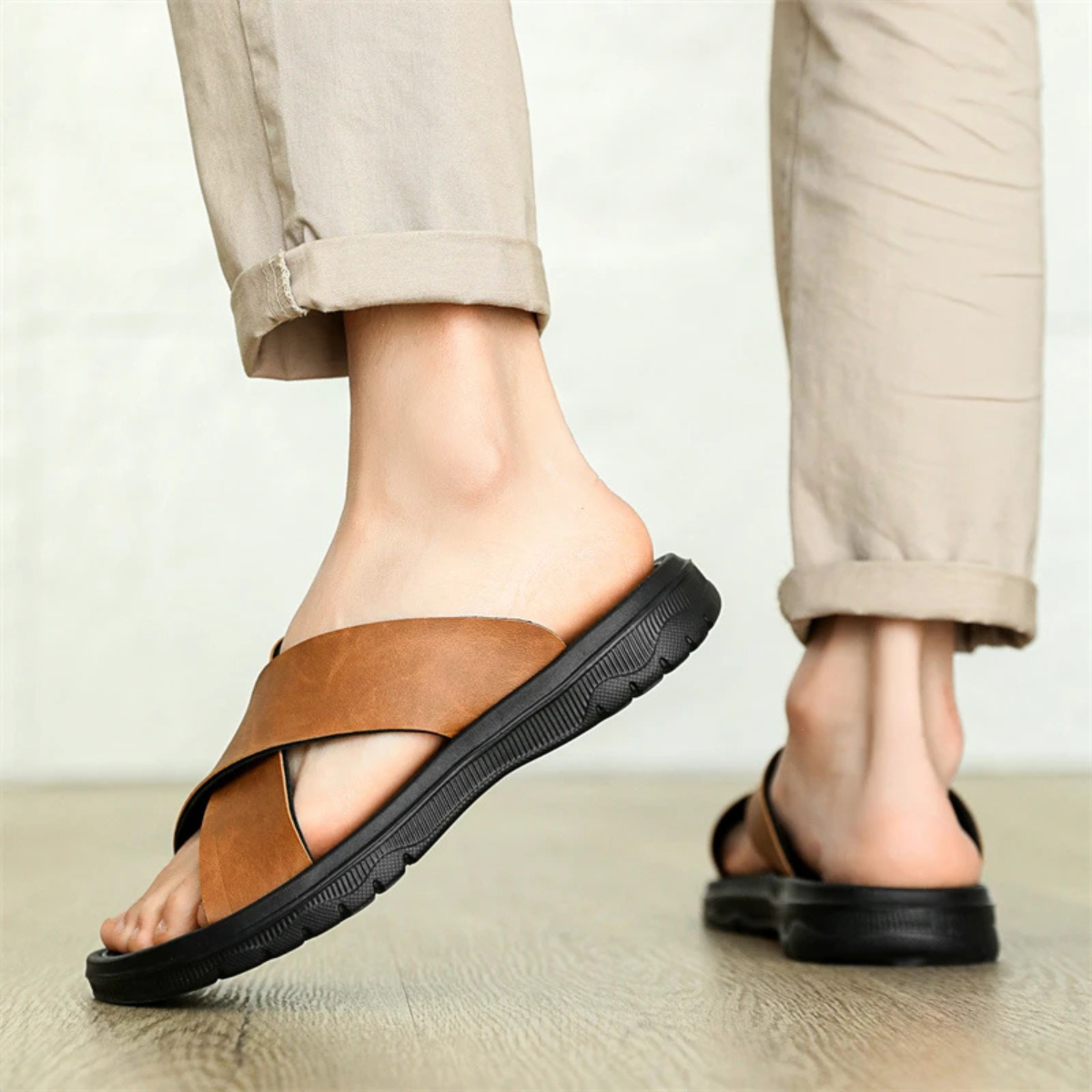 The Viareggio Men’s Open Toe  Cross Strap Slide Sandals