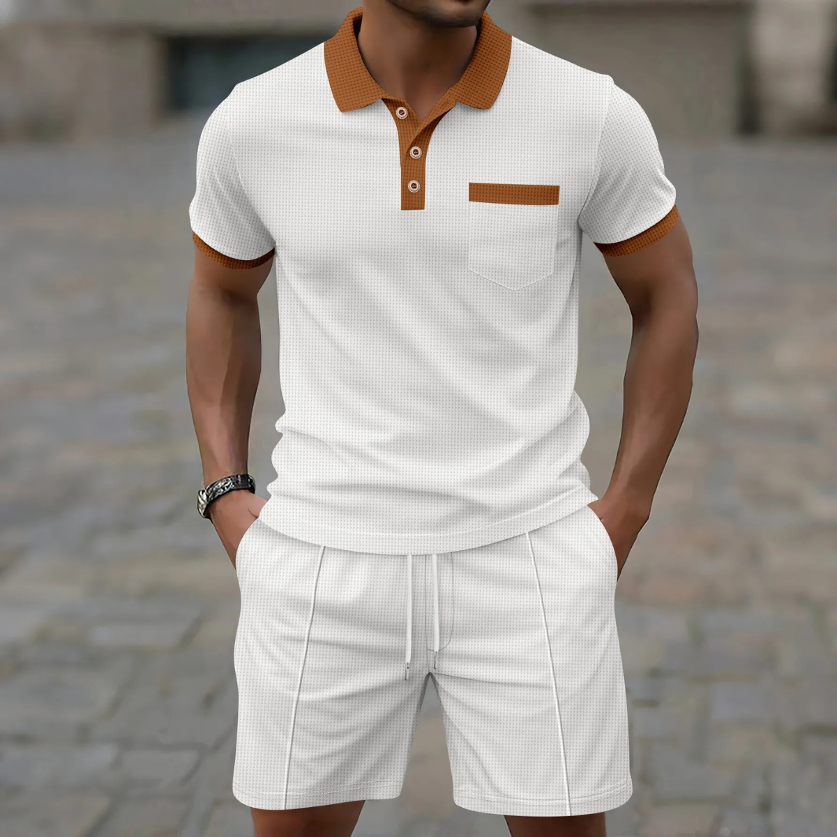 The Concarneau Men’s Casual Polo Shirt & Shorts Summer Set