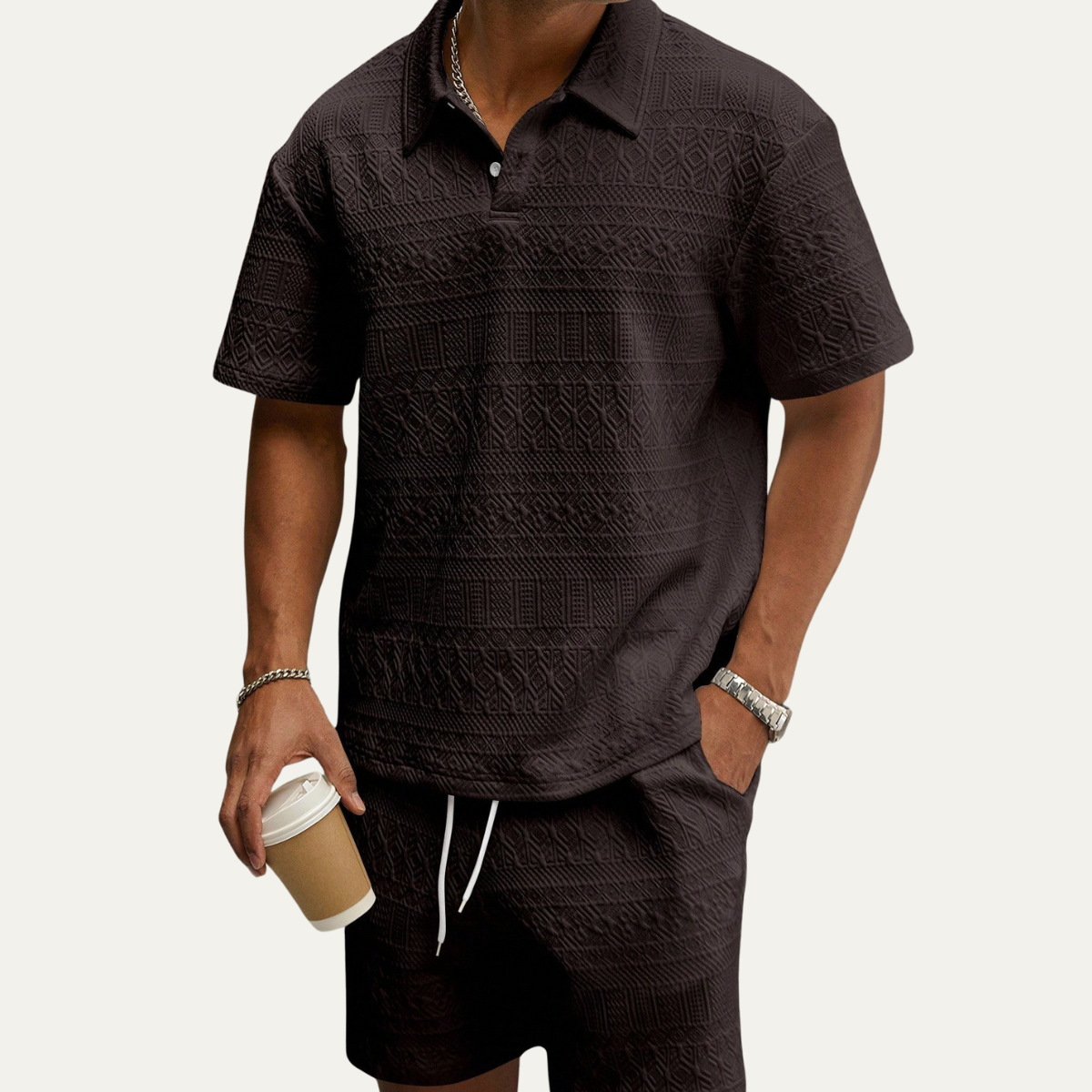 The Aberdeen Men’s Jacquard Short Sleeve Polo Shirt and Shorts Set