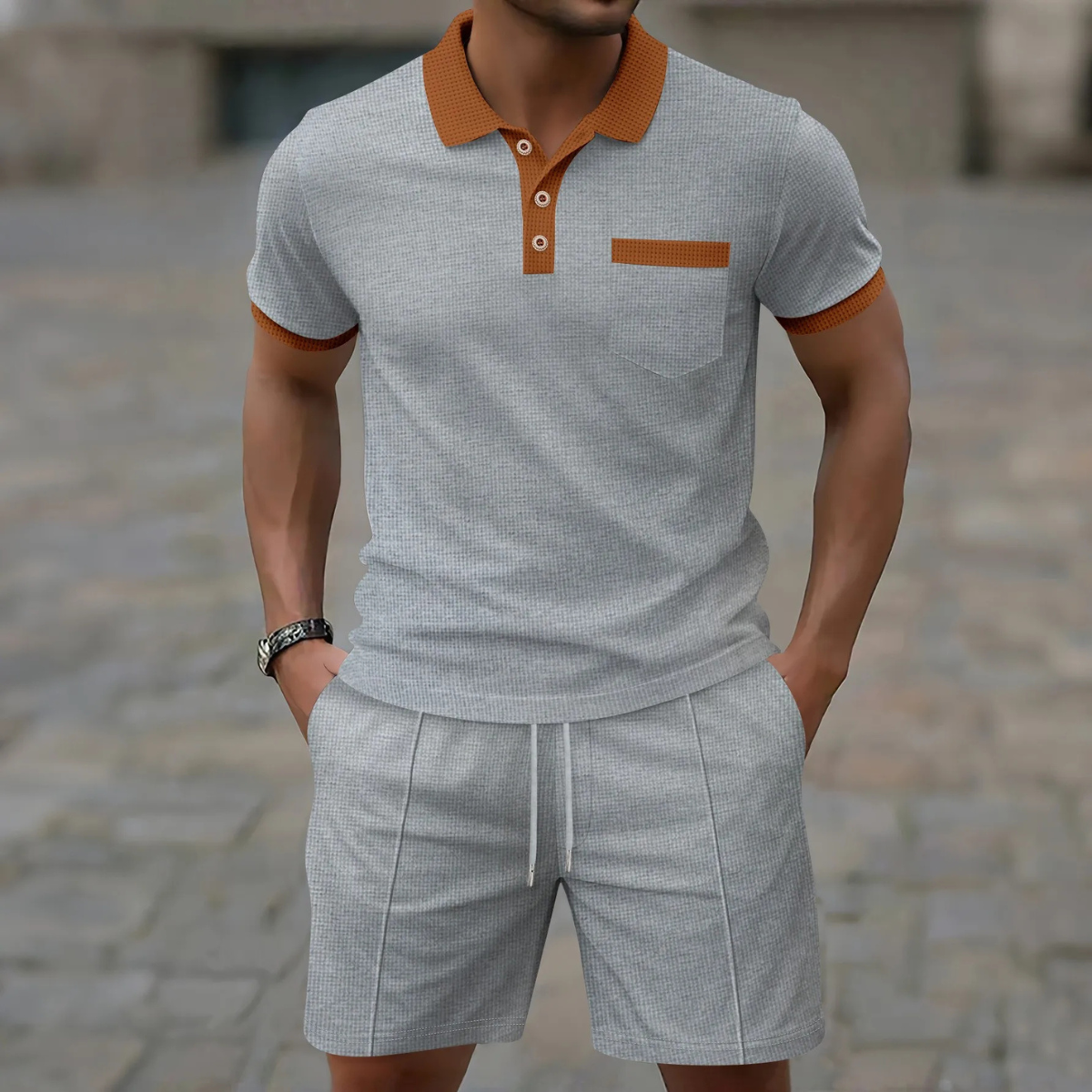 The Concarneau Men’s Casual Polo Shirt & Shorts Summer Set