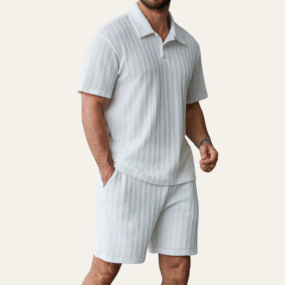 The Aberdeen Men’s Jacquard Short Sleeve Polo Shirt and Shorts Set