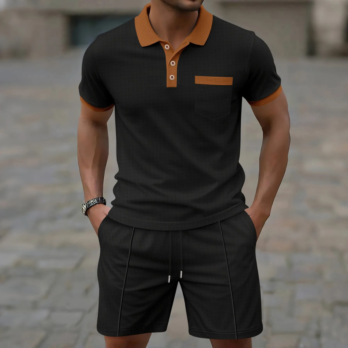 The Concarneau Men’s Casual Polo Shirt & Shorts Summer Set