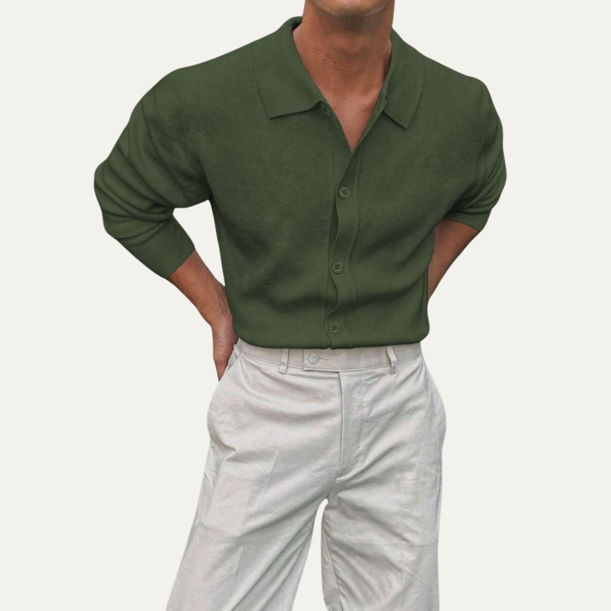 The Inverness Men’s Long Sleeve Button Up Knit Polo Shirt