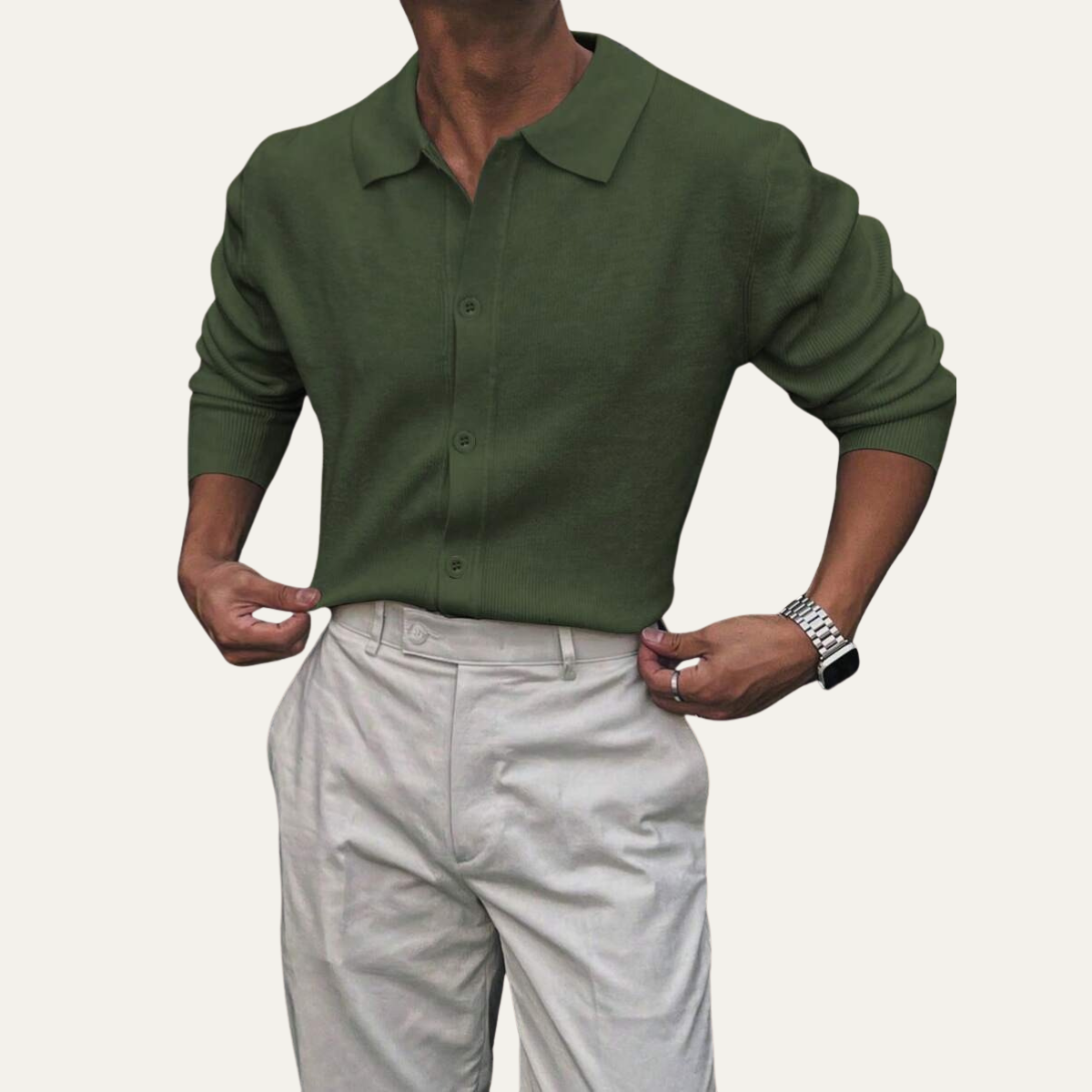 The Inverness Men’s Long Sleeve Button Up Knit Polo Shirt