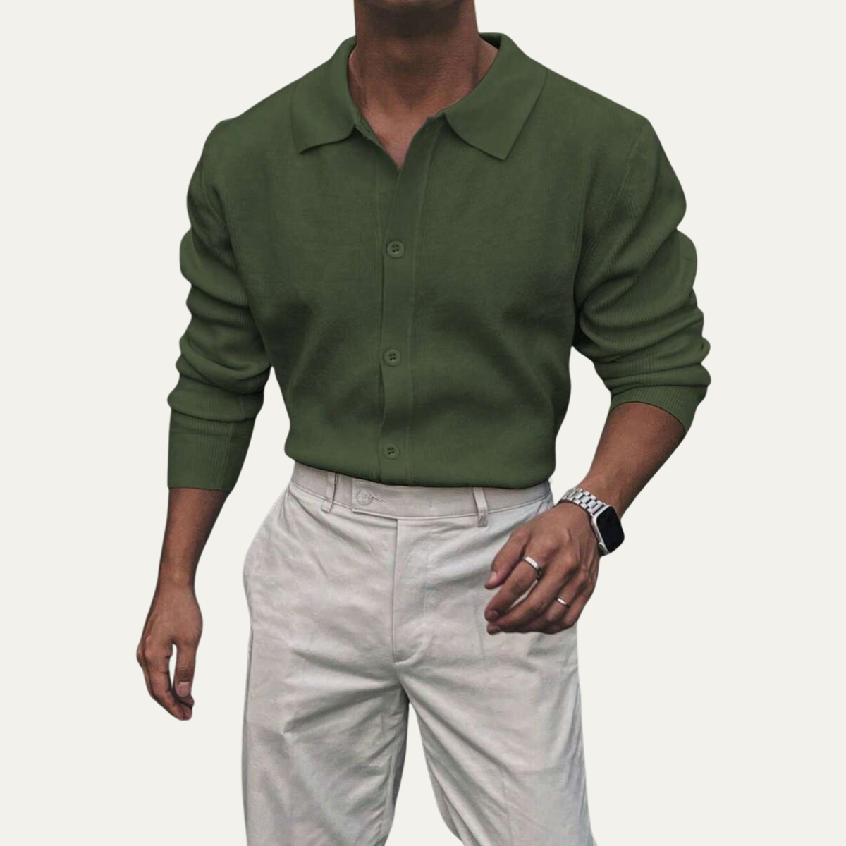 The Inverness Men’s Long Sleeve Button Up Knit Polo Shirt