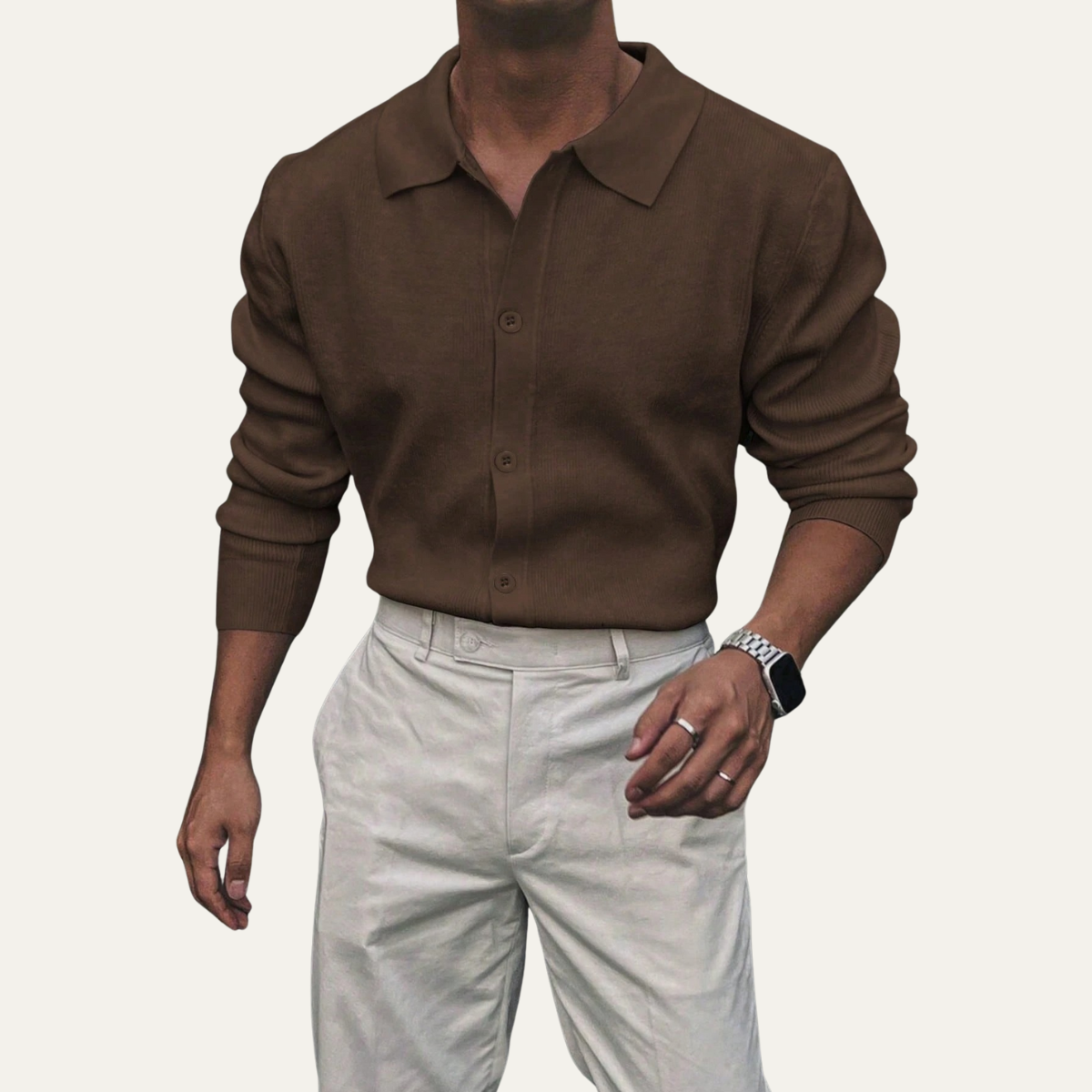 The Inverness Men’s Long Sleeve Button Up Knit Polo Shirt